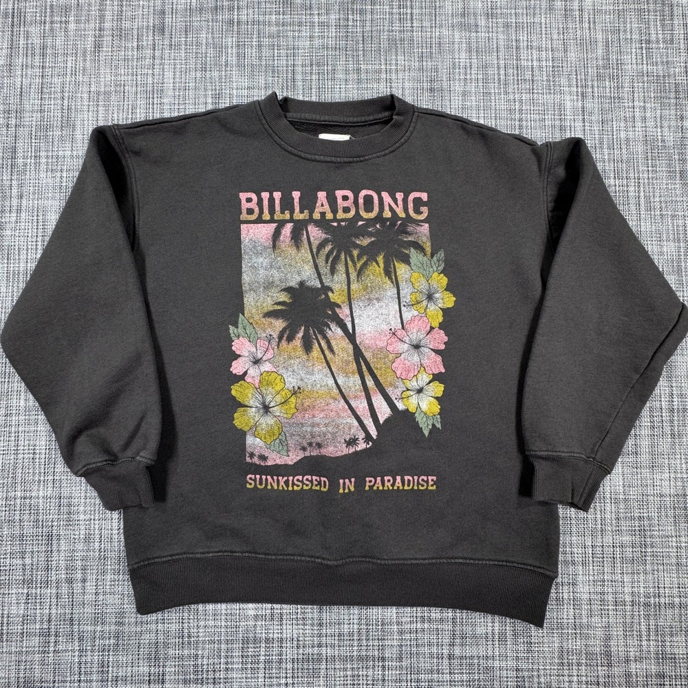 Billabong Sweatshirt Womens Medium Sunkissed Paradise Palm Graphic Crewneck